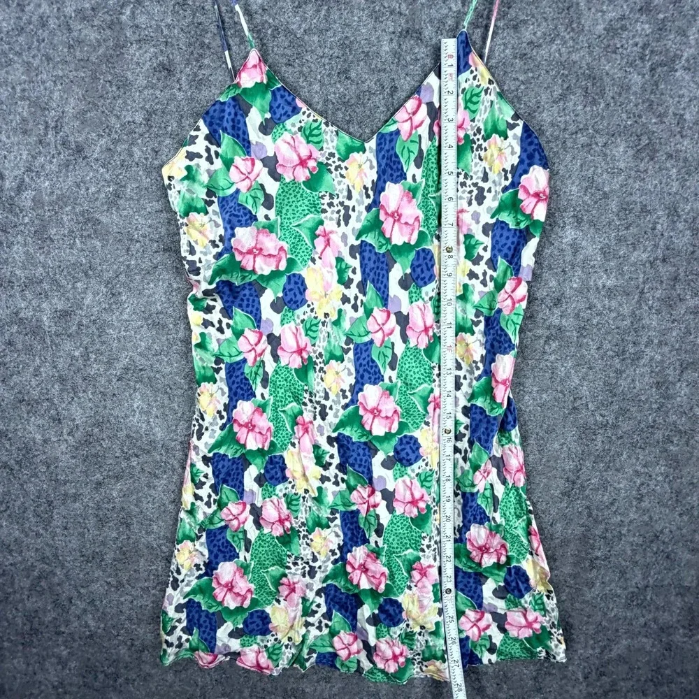Vintage Victorias Secret Silk Slip Dress Women Medium Green Blue Floral Chemise